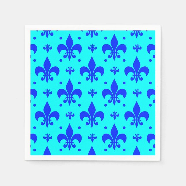 Blaues Fleur-de-lis-Muster Serviette (Vorderseite)