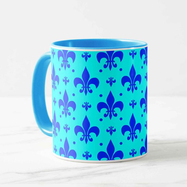 Blaues Fleur-de-lis-Muster Tasse (Von Creator hochgeladen)