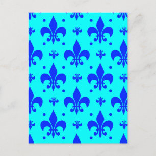 Blaues Fleur-de-lis-Musterdesign Postkarte