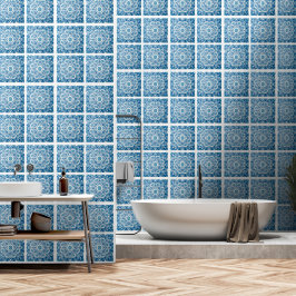 Blaues Fliesenmuster Wallpaper 2' x 4' Tapete