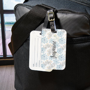 Blaues Floral-Aquarellmuster Benutzerdefiniertes M Gepäckanhänger