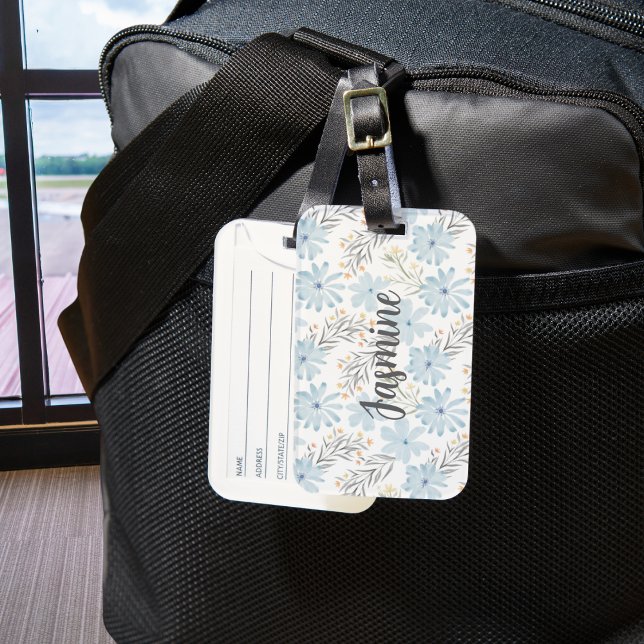 Blaues Floral-Aquarellmuster Benutzerdefiniertes M Gepäckanhänger (Von Creator hochgeladen)