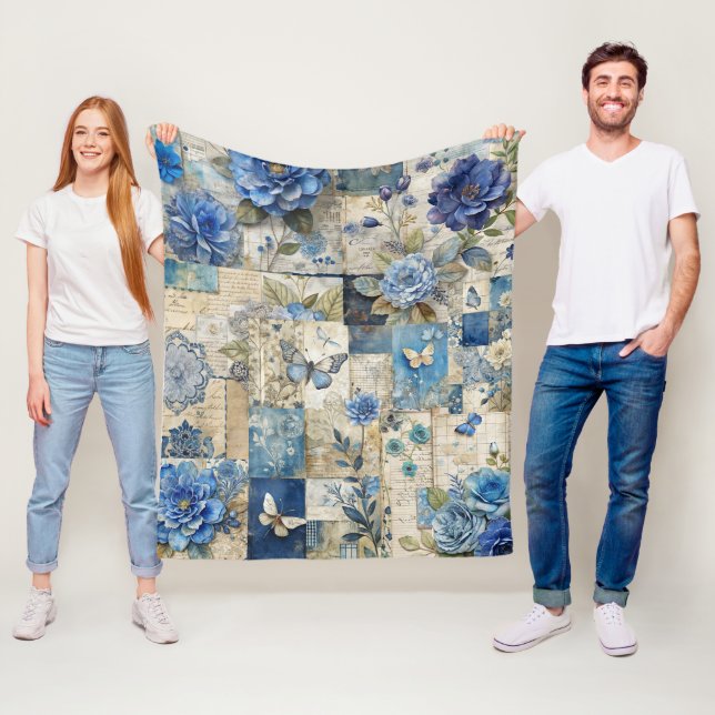 Blaues Floral- und Schmetterlingmuster Muster Fleecedecke (Beispiel)