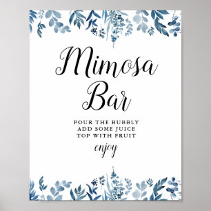 Blaues florales Brausebad-Mimosa-Bar-Schild Poster