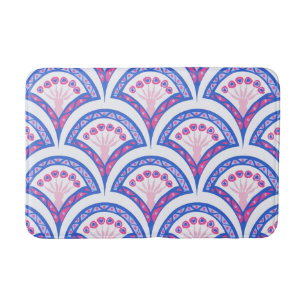 blaues florales Damastmuster Badematte
