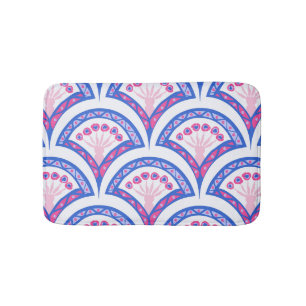 blaues florales Damastmuster Badematte