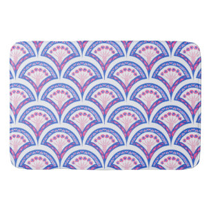 blaues florales Damastmuster Badematte