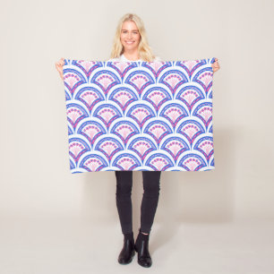 blaues florales Damastmuster Fleecedecke