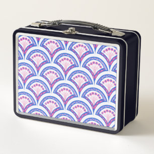 blaues florales Damastmuster Metall Brotdose