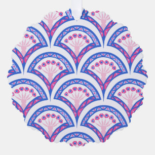 blaues florales Damastmuster Ornament Karte