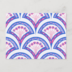 blaues florales Damastmuster  Postkarte