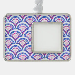 blaues florales Damastmuster  Rahmen-Ornament Silber