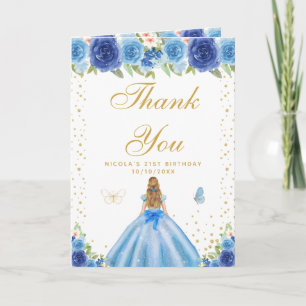 Blaues florales Geburtstagsbild für Mädchen mit bl Dankeskarte