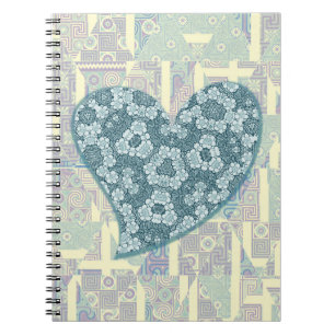 Blaues florales Herz-Vintage-Tagebuch Notizblock