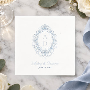 Blaues florales Hochzeitsmonogramm Serviette