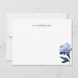 Blaues florales initiales Monogramm Paar personali Mitteilungskarte