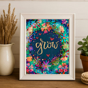 Blaues, florales Inspirierend Wachs Inspirivity Ar Poster
