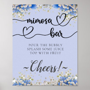 Blaues florales Kalligrafie-Mimosa-Bar-Schild Poster