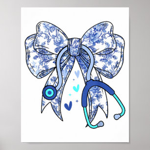 Blaues Florales Koketten-Schwestern-Stethoskop Med Poster