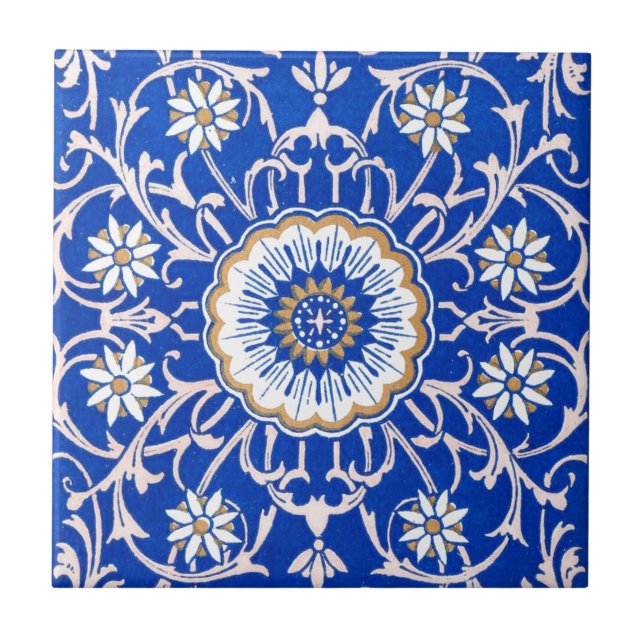 Blaues florales Mandala-Muster Fliese (Vorderseite)