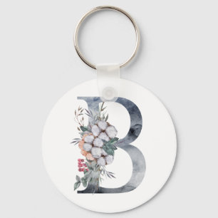 Blaues florales Monogramm Initial B Schlüsselanhänger