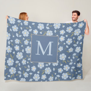 Blaues florales Monogramm Initial Fleecedecke