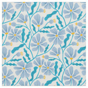 Blaues florales Muster im modernen Mid-Century-Sti Stoff