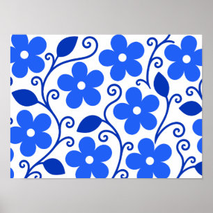 Blaues florales nahtloses Muster Poster