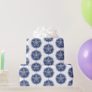 Blaues florales Pentagramm Hexe Weiß Halloween Geschenkpapier