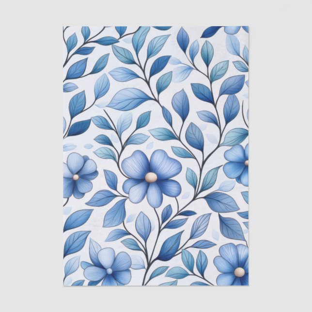 Blaues florales Seidenpapier | Botanisches Geschen (Vorderseite)