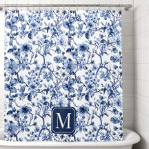 Blaues florales Vintage-Toile-Muster-Monogramm