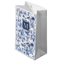 Blaues florales Vintage-Toile-Muster-Monogramm
