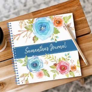 Blaues florales Wasserfarbe benutzerdefiniertes Sk Notizbuch