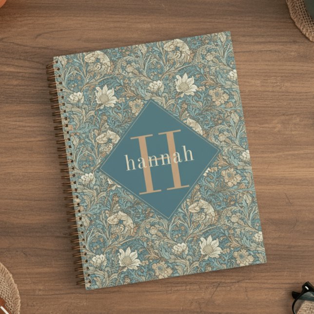 Blaues florales William-Morris-elegantes Monogramm Planer (Von Creator hochgeladen)