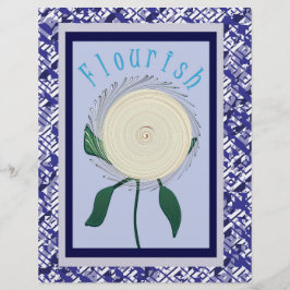Blaues Flourish-Blumen-Schabrackenpapier doppelsei