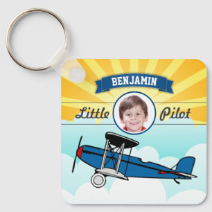 Blaues Flugzeug Kleiner Pilot Name Foto Kinderzimm Schlüsselanhänger