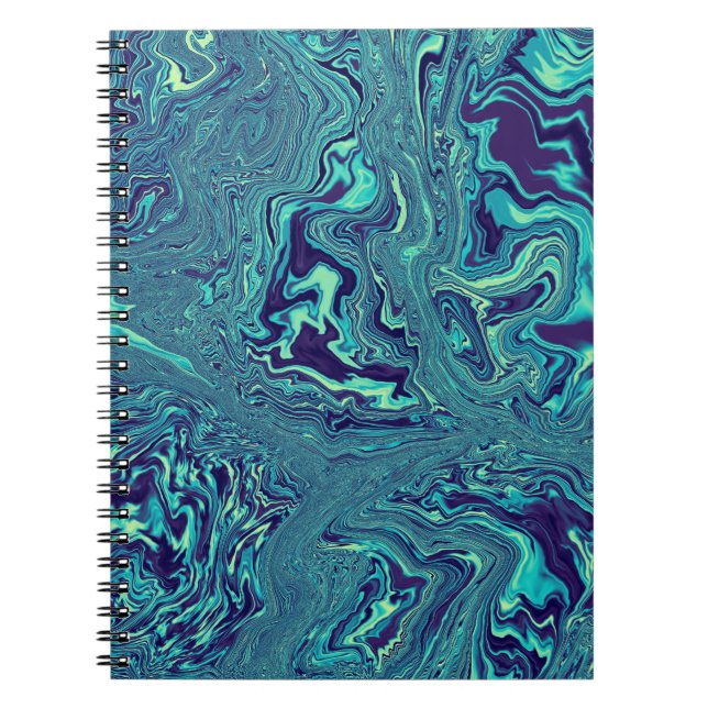 Blaues Flüssiges Marmor Abstractes Muster Notizblock (Vorderseite)