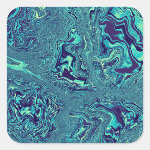 Blaues Flüssiges Marmor Abstraktes Muster Quadratischer Aufkleber