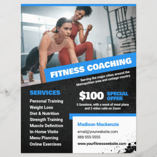 Blaues Flyer für persönlichen Trainer und Fitness-