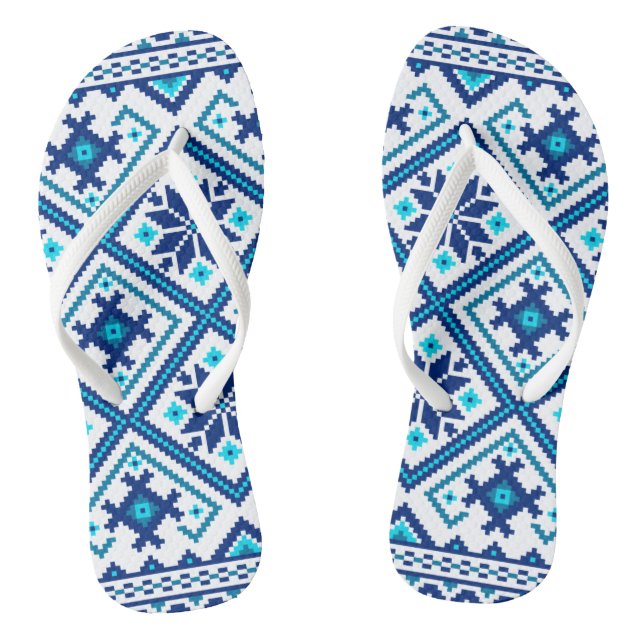 Blaues Folk Muster Ornament Flip Flops (Fußbett)