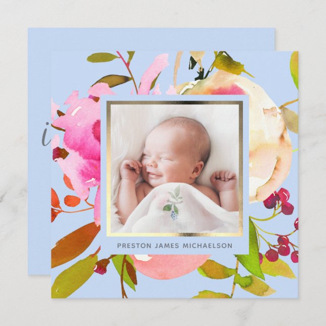 Blaues Foto Einladung (Vorne/Hinten)