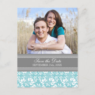 Blaues Foto Save the Date, das Postkarten Wedding