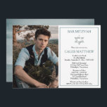 Blaues Foto | Star von David Bar Mitzvah Einladung<br><div class="desc">Ein silberfarbener Gradient Star of David mit schlichten duskyblauen Text- und Kontur-Akzenten verleiht diesem Foto ein schlichtes, schlichtes, klassisches und elegantes Design. Fügen Sie einfach das Foto, den Namen und die Bar Mitzvah Zeremonie und Feierlichkeiten Details. Zurück zeigt einen blauen Farbverlauf. Composite Design von Holiday Hearts Designs (Rechte vorbehalten). Template...</div>