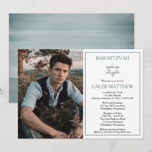 Blaues Foto   Star von David Bar Mitzvah Einladung