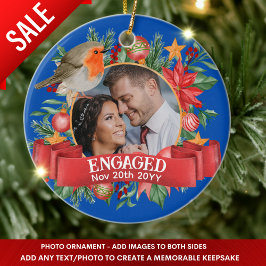 Blaues FOTO Vintage Baumdekoration Personalisiert Keramik Ornament