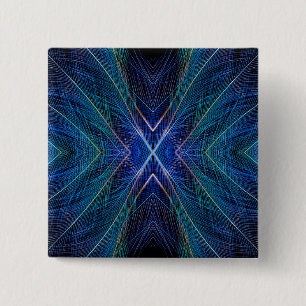 Blaues Fraktal-Feder-Design Button