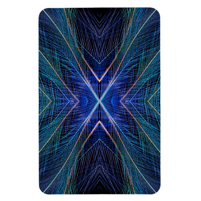 Blaues Fraktal Feder Design Magnet (Vertikal)