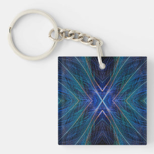 Blaues Fraktal Feder Design Schlüsselanhänger