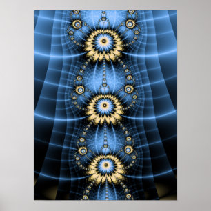 Blaues Fraktal-Mandala-Ornament-Symmetrisches Desi Poster