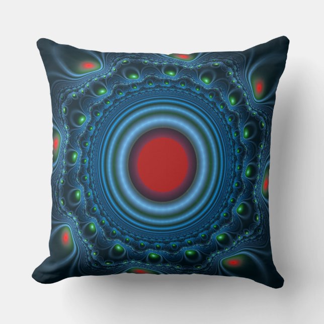 Blaues Fraktal verziertes Muster Kissen (Vorderseite)